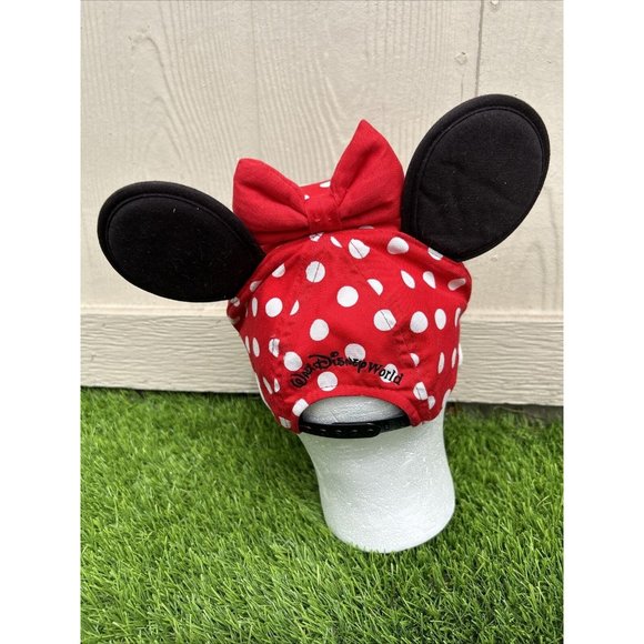 Disney Parks Minnie Mouse Ears Red White Polka Dot Adjustable Youth Hat Cap Bow - Picture 6 of 10